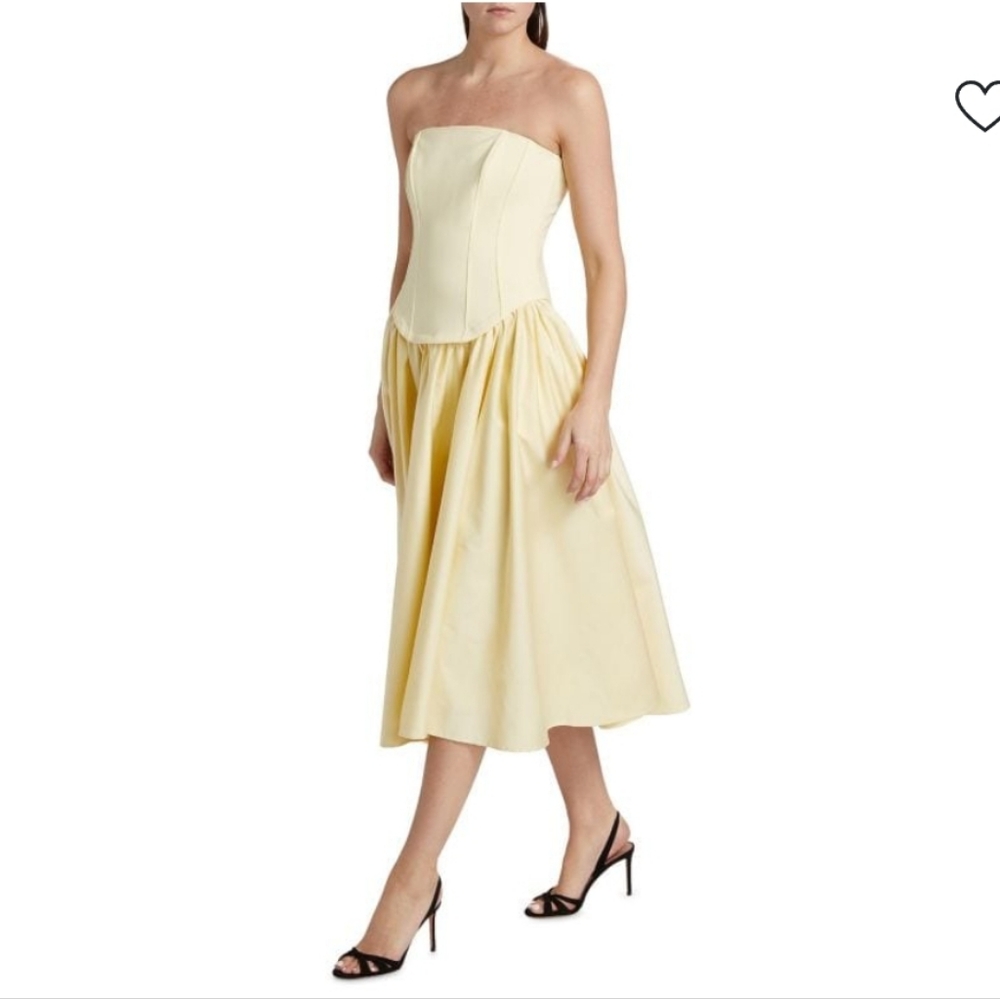 Toccin Melody Corset Drop waist Strapless Midi-Dress Butter Yellow Size 10